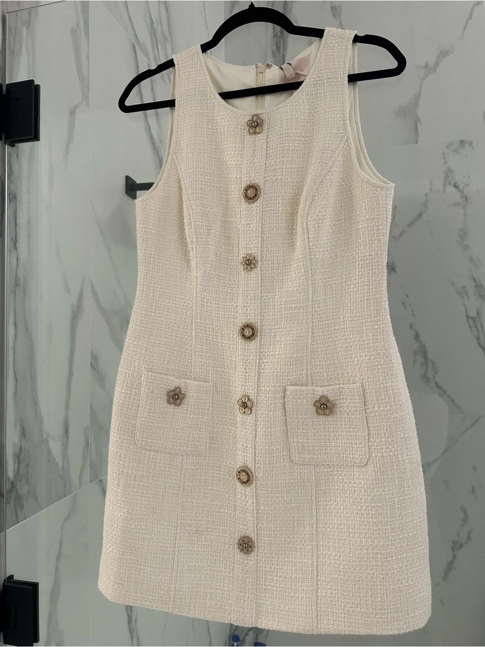 cinq a sept Cream Tweed Mini Dress with Decorative Buttons - Picture 1 of 7